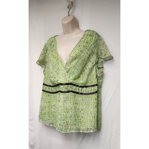 Lane Bryant Women’s Short Sleeve V-Neck Peplum Blouse Top Green Brown Size 18-20 - Picture 3 of 6